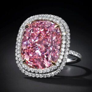 NEW 925 Silver Pink Sapphire Double Halo Ring